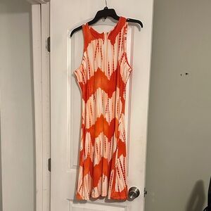 Vibrant Orange and White Midi Dress